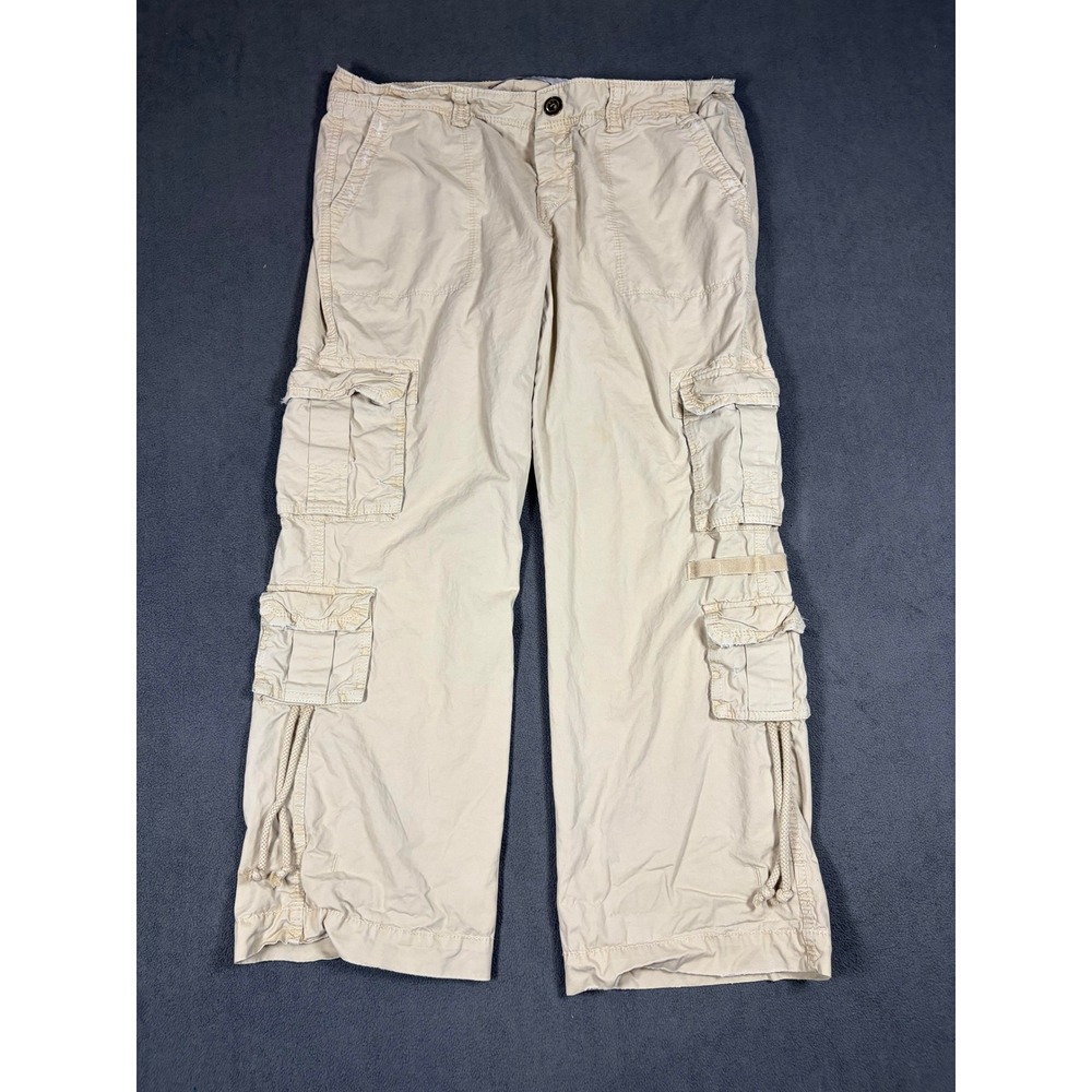 Old Navy Cargo Pants Womens 12 Beige Low Rise Cotton Multi Pocket Y2K